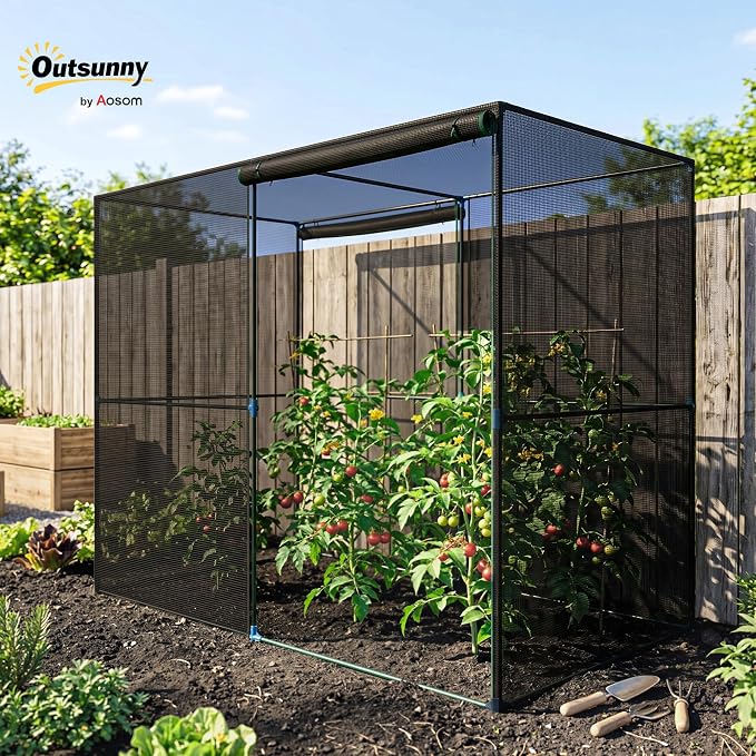 Outsunny 8' x 4' x 6' Crop Cage, Plant Protection Tent with Zippered Doors for Vegetable Garden, Backyard, Black