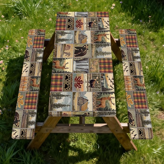 Picnic Table Cover with Bench Covers 6FT 3PCS, Camping Essentials,Rectangle Fitted Camping Tablecloth Waterproof with Elastic Edge for Indoor Outdoor Patio, 60in, Brown