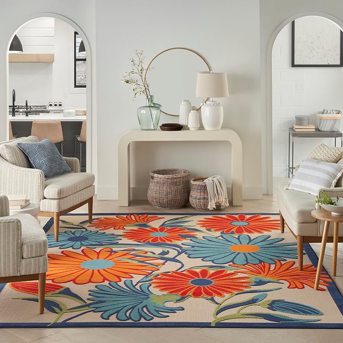 Nourison Home Aloha Multicolor 3'6" x 5'6" Area Rug - Easy Clean, Non Shedding, Bed Room, Living Room, Dining Room, Kitchen (4' x 6')