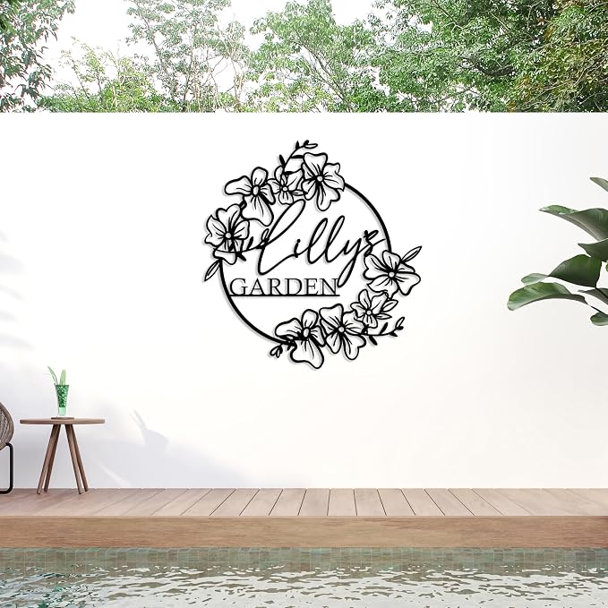 Your Name Metal Hanging Garden Sign, Flower Design Garden Art, Custom Garden Wall Art, Personalized Gift, Outdoor Custom Decor, Gardening Sign, Custom Name Sign, Unique Yard Art