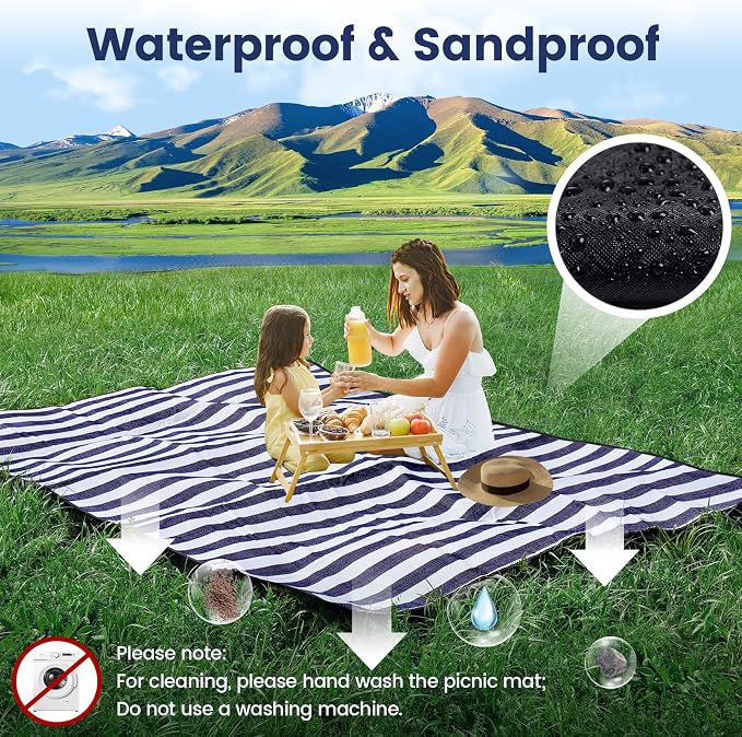 sapsisel 80”x60” Picnic Blanket Extra Large, Waterproof Picnic Blanket Beach Blanket