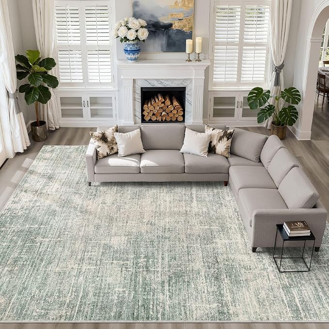 LOONGRUG 10x12 Area Rug Washable Neutral Modern Living Room Rug Sage Green | Large Abstract Soft Stain Resistant Indoor Non-Slip Carpet for Bedroom Nursery Kids Office Playroom Dining Room