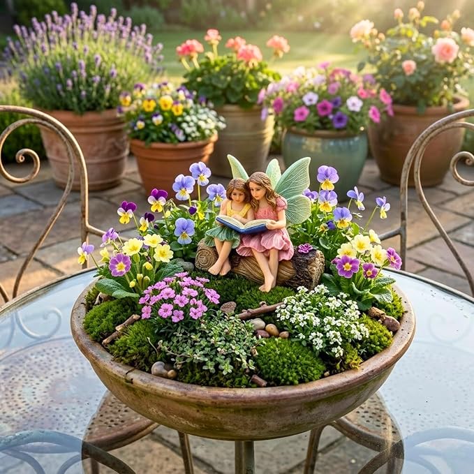 PRETMANNS Fairies for Fairy Garden Accessories Outdoor Indoor Miniature Garden Figurines Hand-Painted Resin Fairy Figures Set 2 Sitting Sisters Fairy Buddies | Hand-Painted Resin Ornament Figurines, Outdoor or Indoor Miniature Garden, Adorable Design