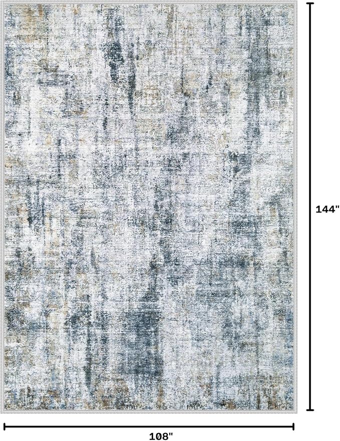 9x12 Area Rugs Washable Rug: Abstract Neutral Rugs Modern Non Slip Area Rug Stain Resistant Low Pile Indoor Carpet for Dining Room Bedroom Nursery Office (Multi Blue, 9'x12')