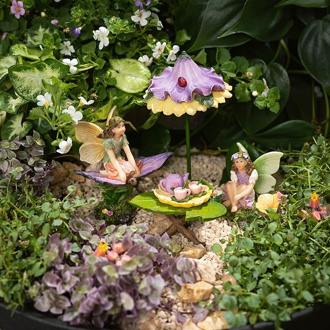 PRETMANNS Fairy Garden Accessories Kit - Adorable Fairies for Fairy Garden Outdoor, Miniature Fairy Figurines with Furniture Set, Fairy Garden Supplies for Indoor Outdoor Décor