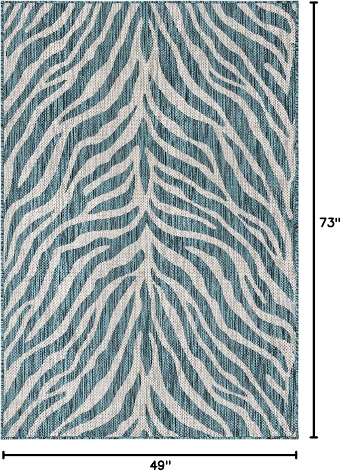 Unique Loom Outdoor Safari Collection Area Rug - Tsavo (4' 1" x 6' 1" Rectangle, Teal/ Ivory)