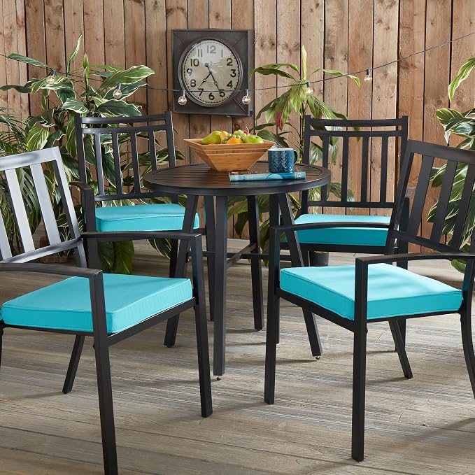Indoor/Outdoor Chair Pads in Sunbrella Fabric – 17''x17'' Patio Seat Cushions with Foam Insert, Removable Reversible Cover & Ties for Patio Dining Chairs – Set of 2 or 4, Canvas Aruba