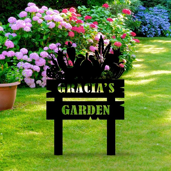 Custom Vegetables Garden Sign with Stakes, Personalized Metal Garden Decor, Sign for Farmhouse, Metal Yard Art, Gift for Grandmother, Gift for Mom, Patio Garden Decorations, Housewarming Gift