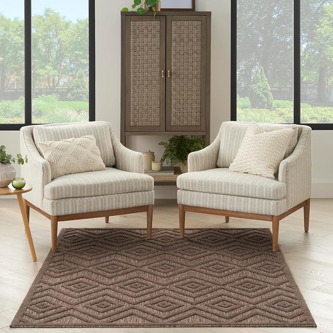 Nourison Home Versatile Brown 4' x 6' Area Rug - Easy Clean, Non Shedding, Bed Room, Living Room, Dining Room, Kitchen (4' x 6')