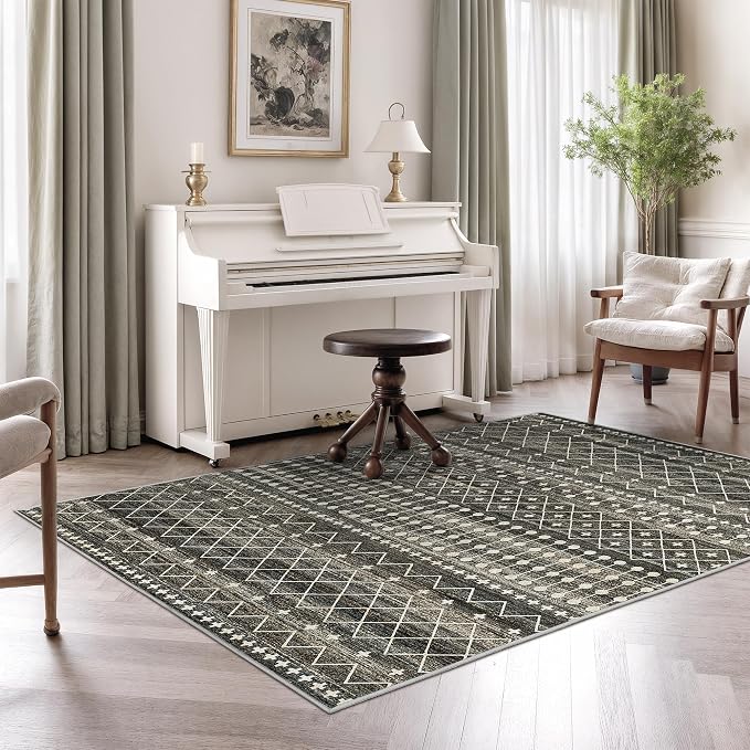 Miukiki 3x5 Washable Area Rug Moroccan Soft Non Slip Entryway Rug Black | Machine Washable 3x5 Rug for Bedroom Kitchen Living Room, Low Pile Indoor Floor Carpet with Vintage Pattern