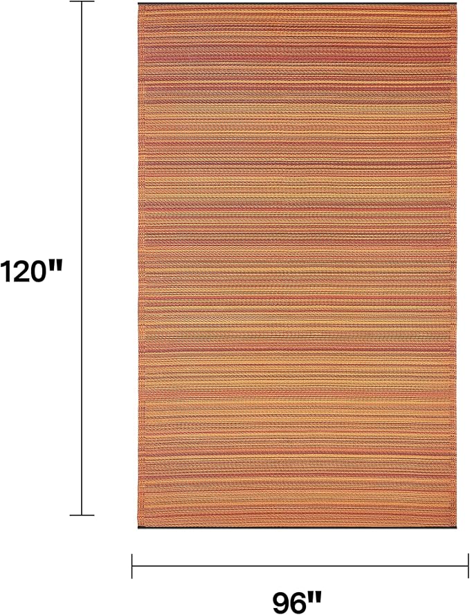 Fab Habitat Stripe Coastal Colorful Outdoor Rug - Waterproof, Crease-Free Fade Resistant, Reversible - Recycled Plastic - Patio Porch Balcony Deck Yard Garden - Cancun Terracotta - 8x10 ft