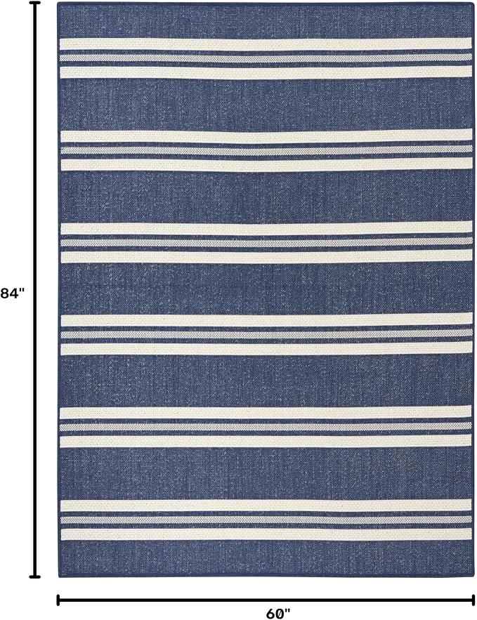 Nourison Home Horizon Indoor/Outdoor Navy 5' x 7' Area Rug - Easy Clean, Non Shedding, Bed Room, Living Room, Dining Room, Kitchen (5' x 7')