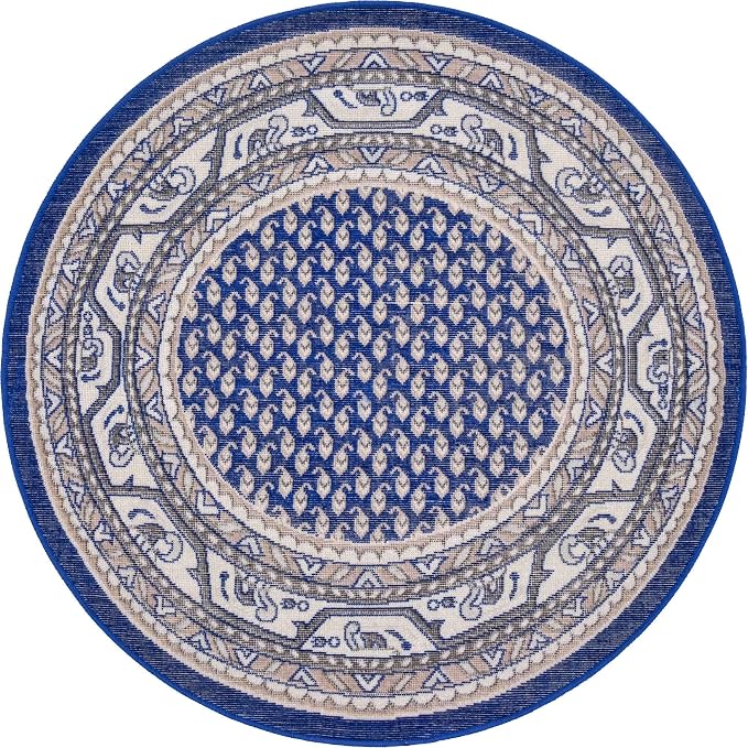 Unique Loom Williamsburg Collection Traditional Border with Dotted Center Area Rug, Round 3' 7" x 3' 7", Navy Blue/Gray