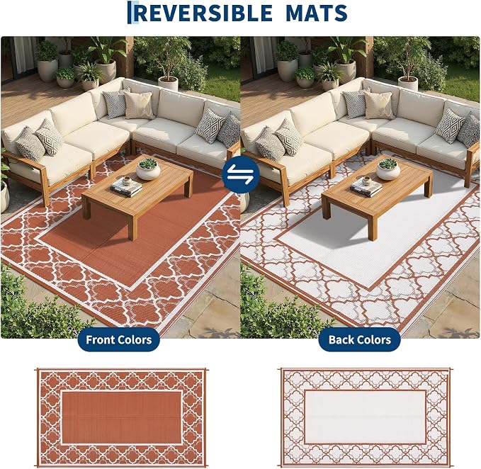 Garvee Reversible Outdoor Rug 5x8, Waterproof Outdoor Plastic Straw Rug with Interlacing Pattern, RV Mat for Picnics, Patio, Camping, Balcony, Deck, Backyard, Porch, Orange