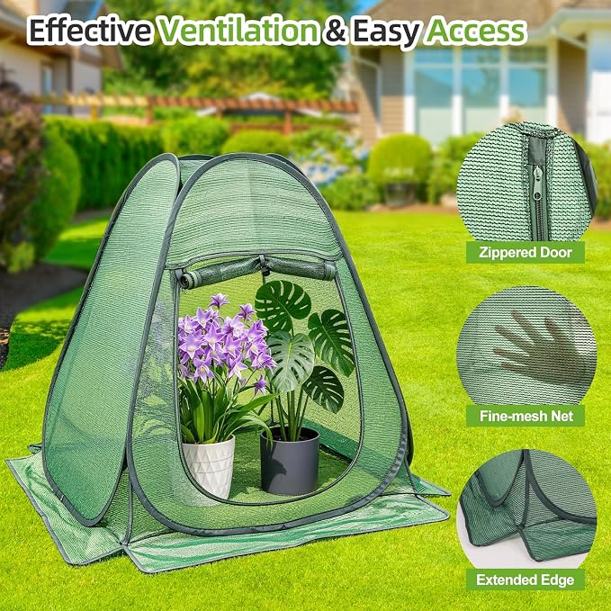 SPECILITE 28x28x32 in Pop Up Plant Shade Cover Tent, Plant Protectors from Animals, Garden Netting Cover with Zip Entry for Protect Flower Tomato Vegetable from Deer Cat Bird Squirrel, Green-2 PCS