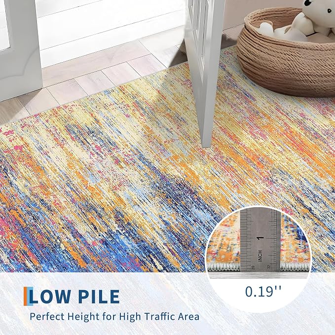 ROYHOME Washable Runner Rug 2x6 Modern Abstract Kitchen Rugs, Non Slip Bathroom Rug, Low Pile Laundry Room Soft Long Carpet for Hallway Bedroom Entryway, Blue/Orange