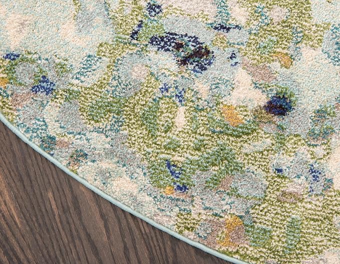 Unique Loom Chromatic Collection Area Rug - Champagne (8' Round, Light Blue/ Blue)
