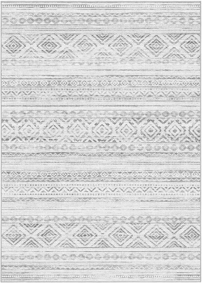 cotiled Boho 10x12 Area Rug for Living Room: Large Moroccan Washable Rug | Solve Modern Neutral Trendy Home Decor - Stain Resistan Carpet for Bedroom Farmhouse Light Grey