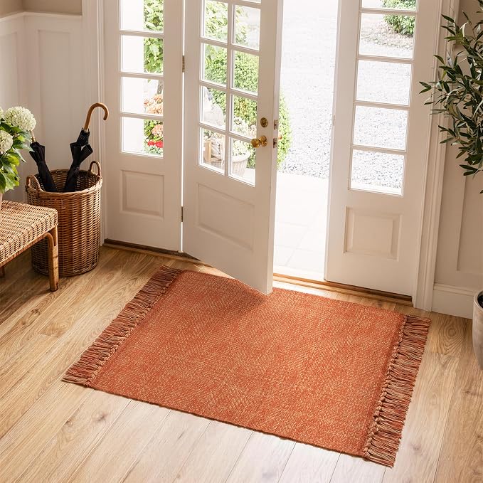 2' x 4.3' Indoor Outdoor Rug, Fall Farmhouse Kitchen Runner Rugs | Boho Modern Washable Bathroom Mat, Hand-Woven Entry Carpet, Reversible Front Door Mats for Laundry Bedroom Porch, Fall Decor