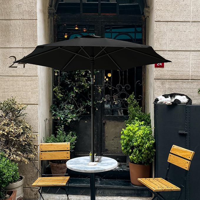 AMMSUN 6ft Patio Umbrella Outdoor Table Umbrellas with Push Button Tilt, UPF50+ Premium Steel Pole and Ribs for Deck, Lawn, Garden, Backyard & Pool (Black)