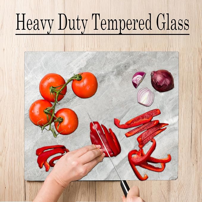 Gray Marble Kitchen Glass Cutting Board Ocean Decorative Gift Marbled Granite Stone Rock Gift For Her Mom Wife (Gray Marble)