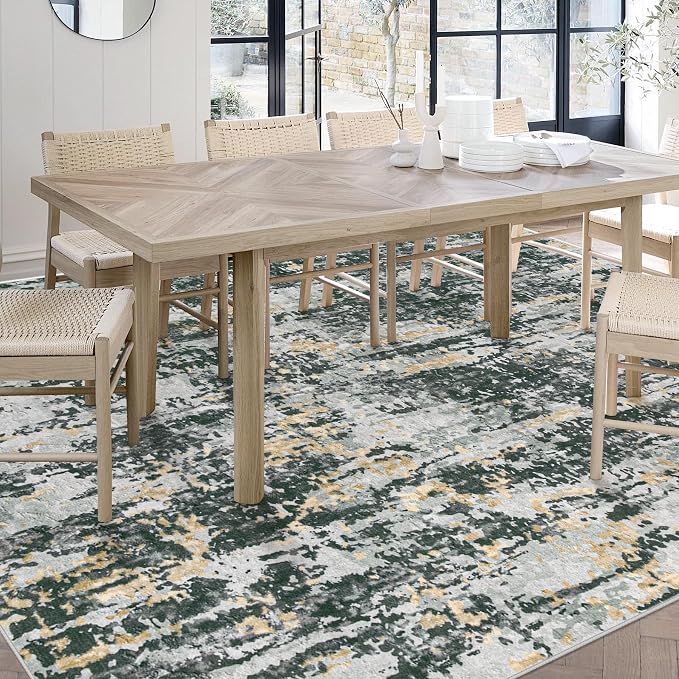 Area Rugs 6x9 Living Room: Washable Rug Modern Abstract Large Rugs Soft Non Slip Neutral Rug Stain Resistant Indoor Carpet for Bedroom Kitchen Dining Room Nursery Home Rugs(Black Grey Gold,6'x9')