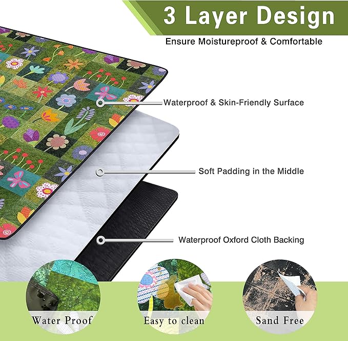 Supfitness Extra Large Picnic Blankets Waterproof Foldable (60 "x 80") Beach Blanket Waterproof Sandproof,3-Layer Thicking Mat Outdoor Packable Camping Blanket