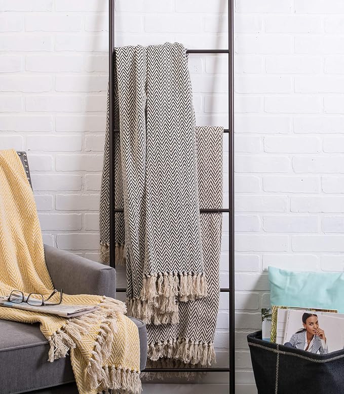 DII Chevron Throw Collection Handloomed Cotton, 50x60, Black (Pack of 12)