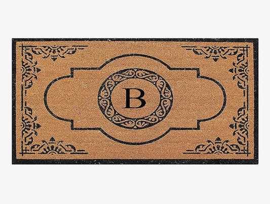 A1HC Natural Coir Monogrammed Doormat for Outside Entrance, Heavy Duty, Low Profile, Anti-Shed Treated Front Door Mat, Easy to Clean, Long Lasting Entryway Doormats - 30"x48"