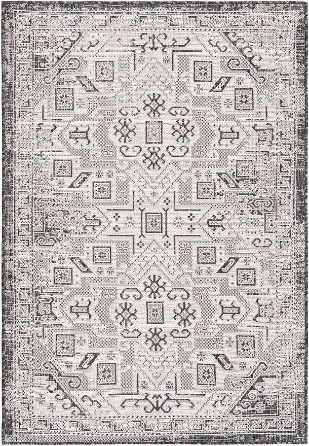 Unique Loom Outdoor Aztec Collection Area Rug - Coba (4' 1" x 6' 1" Rectangle, Charcoal Gray/ Ivory)