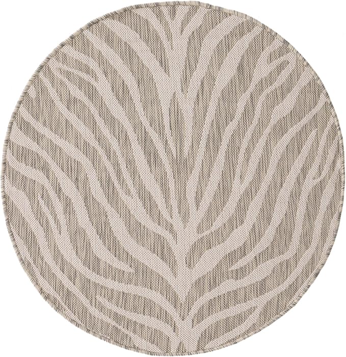 Unique Loom Outdoor Safari Collection Area Rug - Tsavo (3' 1" Round, Gray/ Ivory)
