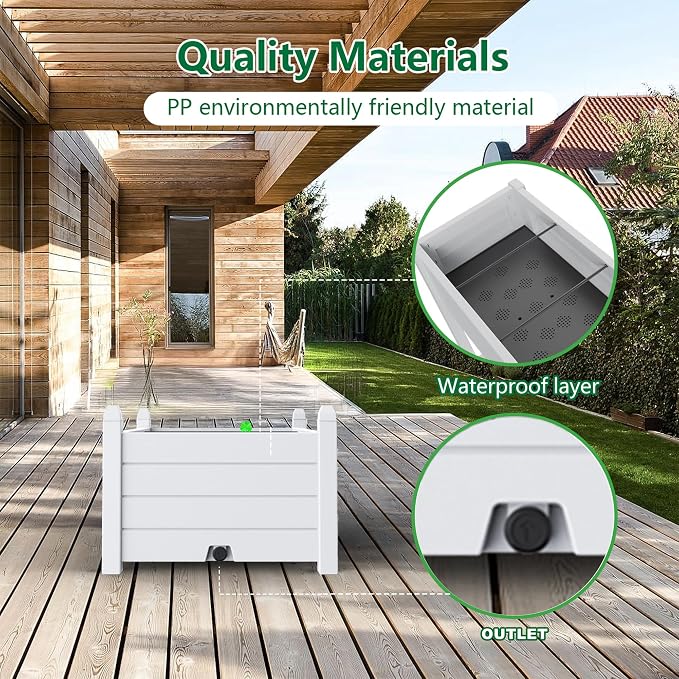 Vixzen Raised Garden Bed Outdoor,Resin Weatherproof Planter Box with Drain Hole and Water Level Detector,for Planting Plants Vegetables (Ashen, 43.31"×17.72"×12.6")