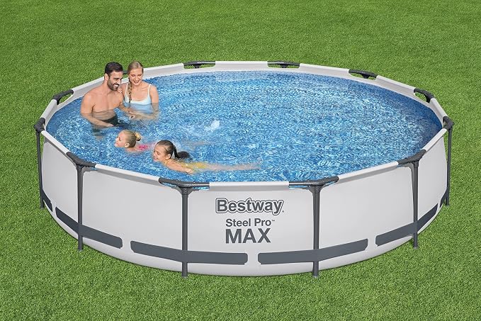 Bestway Steel Pro MAX Frame Pool Set with Filter Pump, Diameter 366 x 76 cm, Light Grey, Round