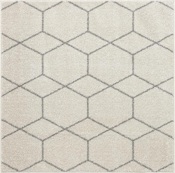 Unique Loom Trellis Frieze Collection Area Rug - Geometric (4' 1" Square, Ivory/ Gray)
