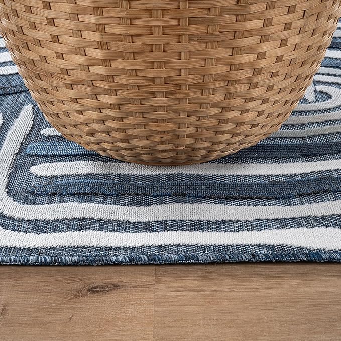 CAMILSON Indoor Outdoor Rug, Navy Blue 5x7 Geometric Arch Striped Area Rugs for Patio and Home Areas, Easy-Cleaning Non-Shedding Living Room, Garden and Deck Washable Outside Carpet (5 x 7)