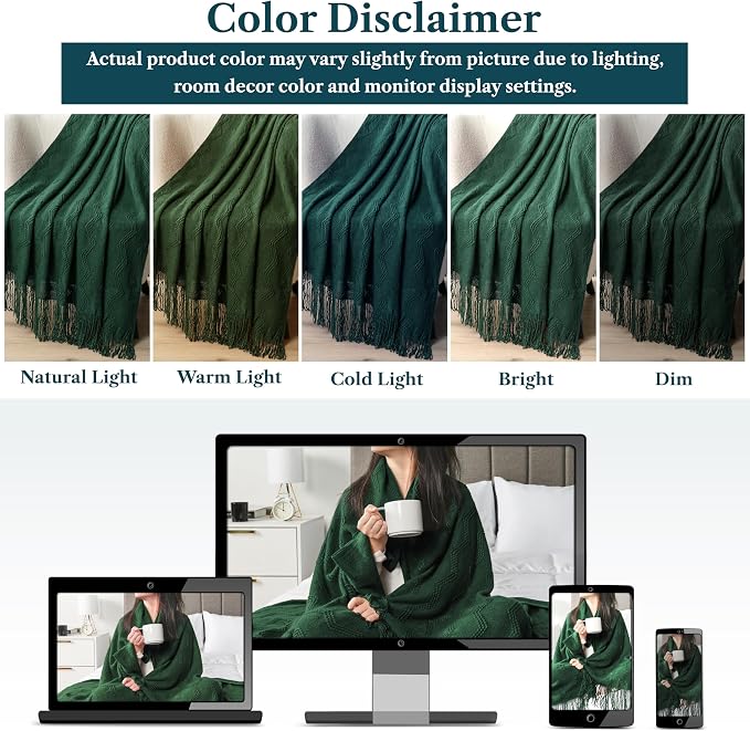 PAVILIA Emerald Green Knit Throw Blanket for Couch, Twin Bed, Soft Knitted Farmhouse Sofa Throw for Living Room, Lightweight Decorative Summer Blanket for Chair, Outdoor Textured Boho Blanket, 60x80
