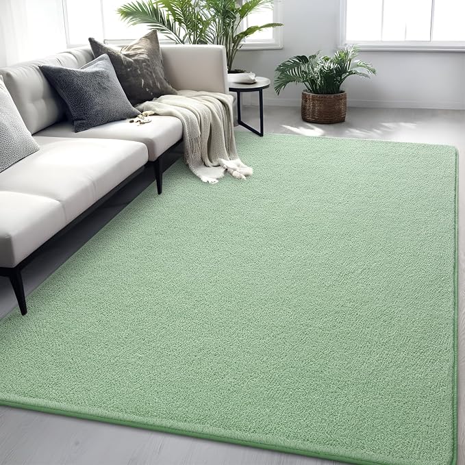 5x7 Sage Green Area Rug Modern Aesthetic Minimalist | Washable Memory Foam, Low Pile Non Slip Indoor Carpet for Living Room Bedroom Office Classroom College Dorm Room Home Decor