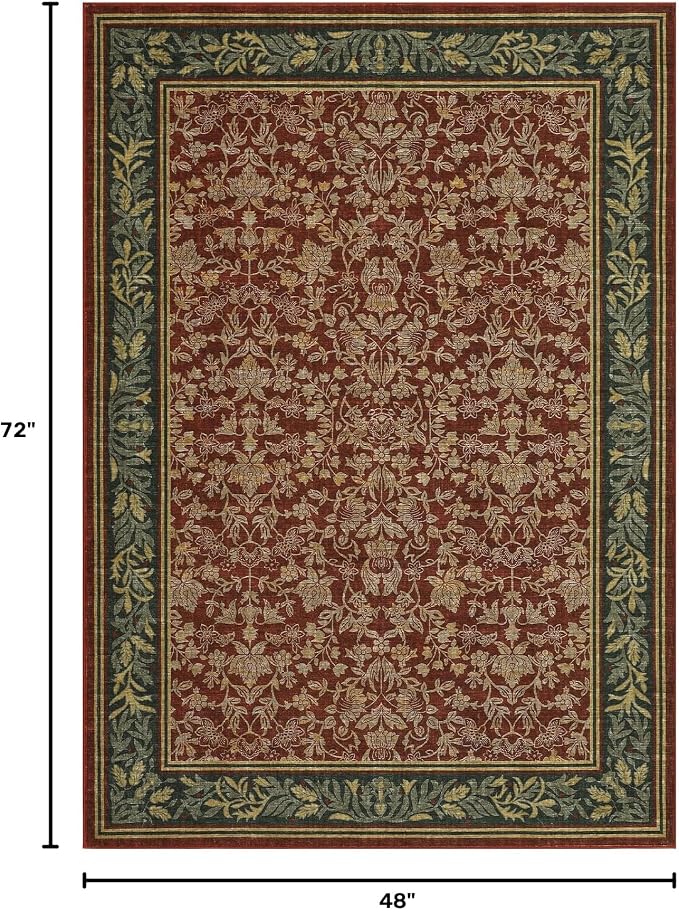 GarveeHome Washable 4x6 Entryway Rugs Non Slip Kitchen Area Rug, Red | Boho Vintage Soft Low Pile Stain Resistant Indoor Carpet for Living Room Bedroom Hallway Nursery Home Office