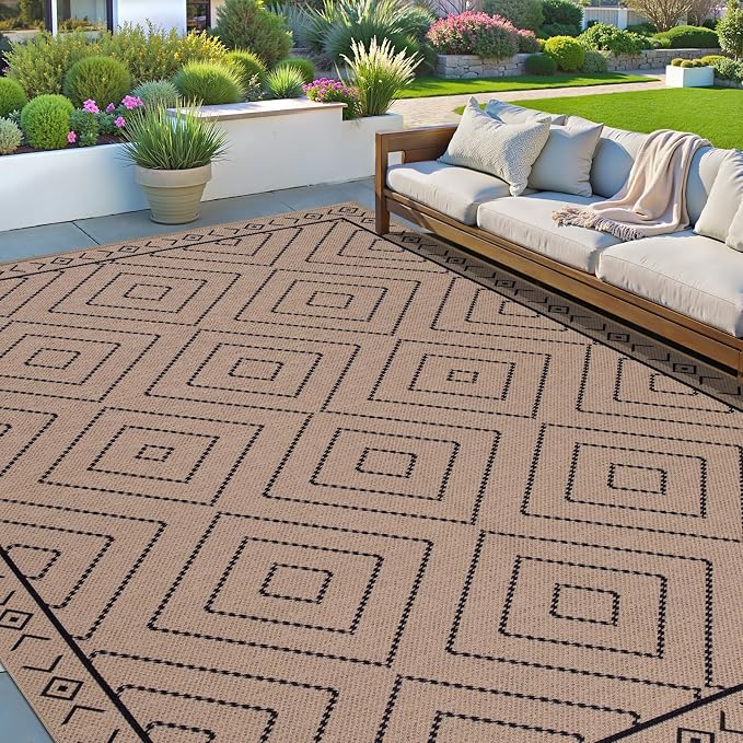 Tangsoo Easy Jute Rug 6x9 Washable Area Rugs for Living Room,Non Slip Ultra Thin Indoor Outdoor Carpet,Geometric Office Mat for Backyard Dining Room Patio Bedromm