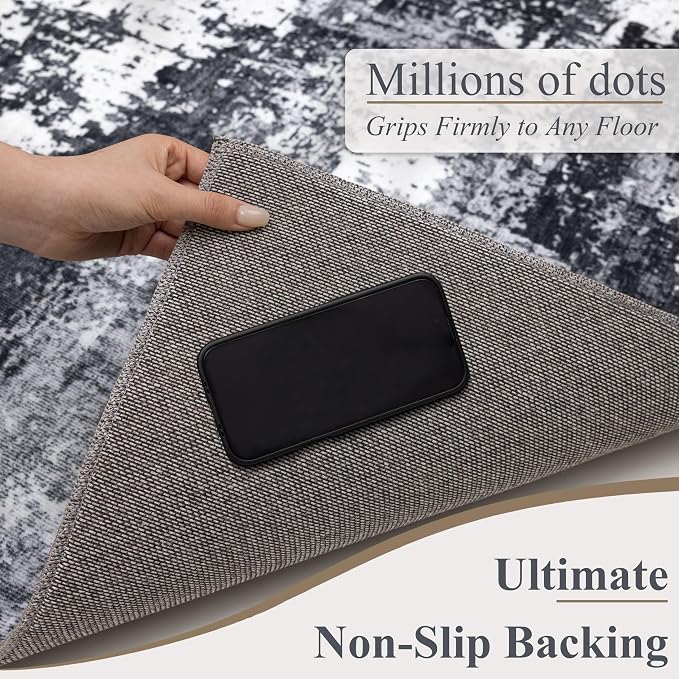Sasttie 2x12 Runner Rug, Modern Abstract Hallway Carpet, Black & White | Machine Washable, Ultra-Soft Faux Wool, Low Pile, Non-Slip, Thin, for Entrance, Entryway, Kitchen & Laundry Room