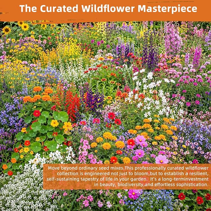 100,000+ Wildflower Seeds Bulk (4oz) - 25 Varieties Annual & Perennial Mix, High Germination Pollinator Outdoor Garden Seeds, Attracts Bees, Butterflies & Hummingbirds, Unique Gift for Women & Mom