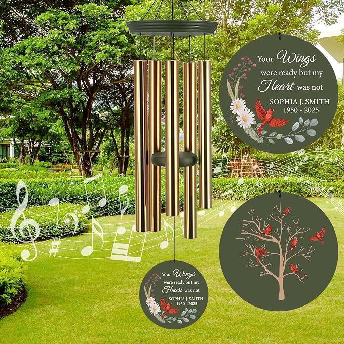 ASTARIN Personalized Large Deep Tone Cardinal Wind Chimes, Customized Memorial Gifts for Loss of Lover/Sister/Friend, Sympathy Gift Wind Chime for Condolences Remembrance(Produced in Texas)