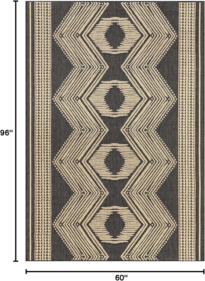 Nuloom Ranya Dark Grey/Ivory, 5' x 8', Tribal Geometric, Soft and Cozy, High Traffic, Stain Resistant, Easy Clean, Durable Area Rug for Indoor/Outdoor Patio, Deck, Porch, Garden, Courtyard