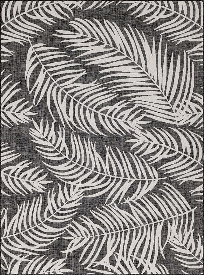 Unique Loom Outdoor Botanical Collection Area Rug - Palm (9' x 12' Rectangle, Charcoal/ Ivory)