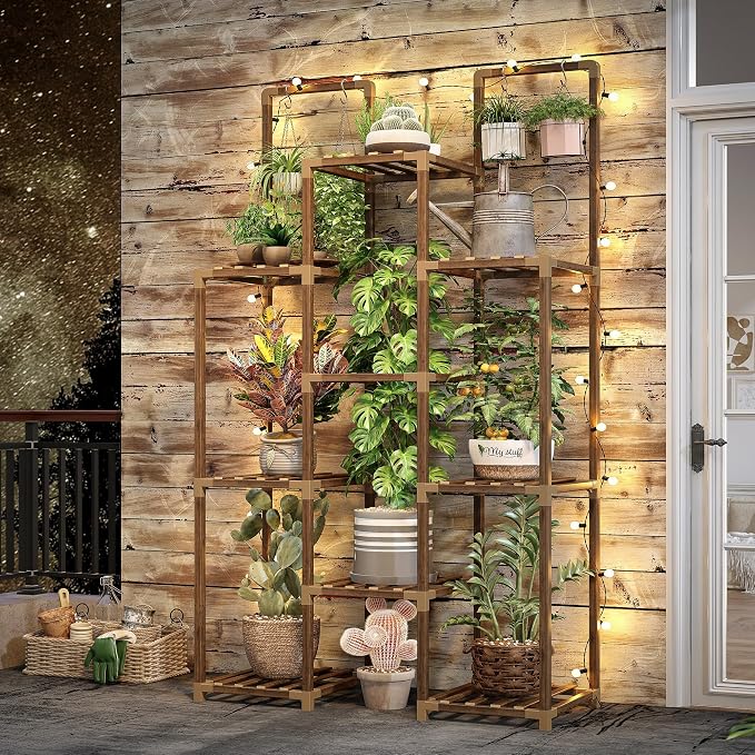 EnHomee 8 Tiers Plant Stand, Indoor Plant Stand with 11-16 Pots, Wood Plants Shelves for Living Room, Patio, Balcony, Yard, Garden, 34.2''W×11.8''D×47.4''H
