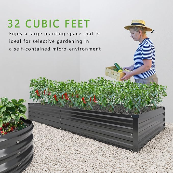 DIIYIV 2PCS 8x4x1FT Galvanized Raised Garden Bed Kit,Vegetable Boxes-Rectangle Metal Flower Box,Large Planter Raised Beds Outdoor Garden for Planting,Fruit,Herb-Black