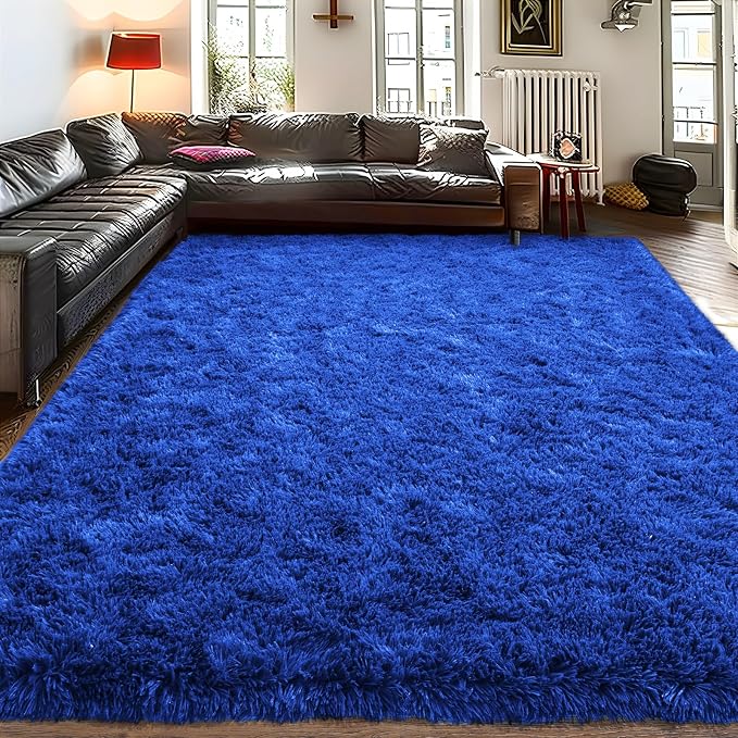 10x14 Large Fluffy Area Rugs for Living Room, Royal Blue | Upgrade Non-slip, Washable, Flame Resistant, High Pile Big Shag Rug Plush Carpet for Bedroom Kids Room Dorm Home Decor