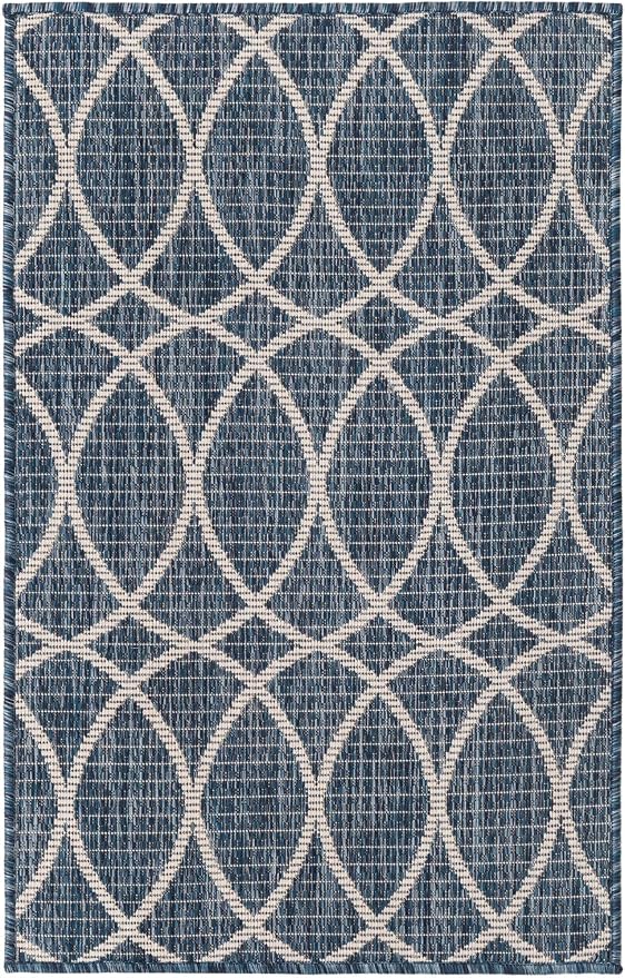 Unique Loom Outdoor Trellis Collection Area Rug - Gitter (2' x 3' 1" Rectangle, Blue/ Ivory)