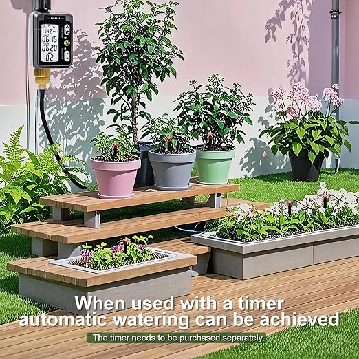 Drip Irrigation System, 3/4" Brass Connector Garden Watering System Kit with Adjustable 360° Umbrella & Drip Emitters for Greenhouse, Garden Grid, Lawn, Potted Plant (16FT+ 79FT)