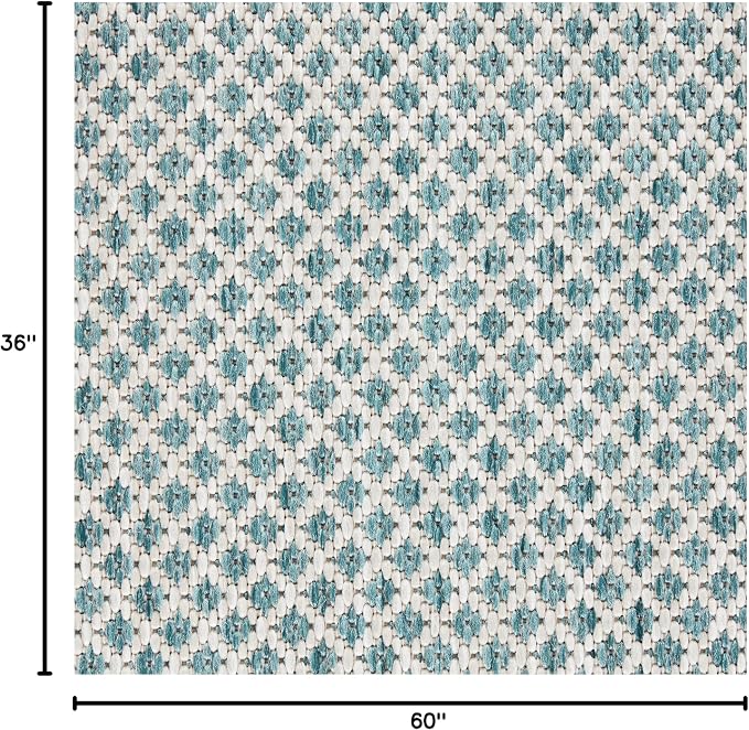 Nourison Home Courtyard Ivory Aqua 3' x 5' Area Rug - Easy Clean, Non Shedding, Bed Room, Living Room, Dining Room, Kitchen (3' x 5')